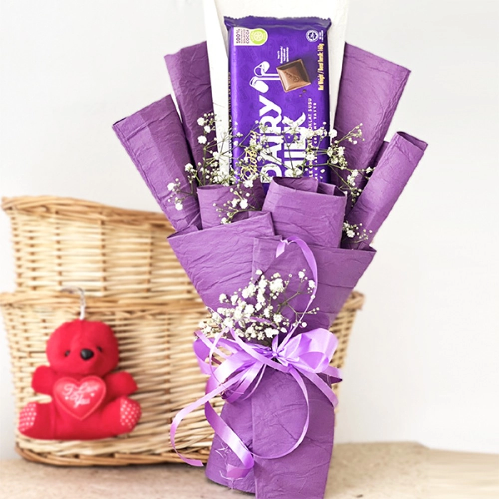 Choco Charm Bouquet -Dairy Milk with Baby's Breath Blooms Choco Charm Bouquet -Dairy Milk with Baby's Breath Blooms