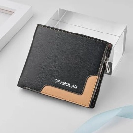 Short Three-Fold PU Money Clip Wallet - Black