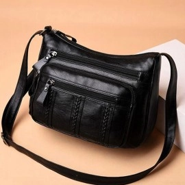 Soft Leather Ladies Shoulder Bag - Black