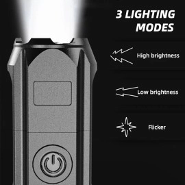 USB Rechargeable LED Flashlight - Portable Zoomable Torch