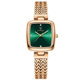  Luxury Square Watch - Rose Gold Green