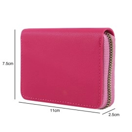 PU Leather Zipper Wallet - Rose Red