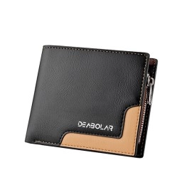 Short Three-Fold PU Money Clip Wallet - Black