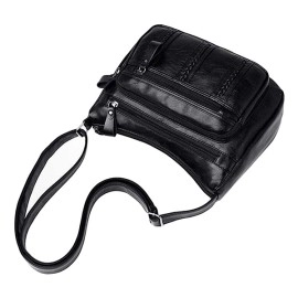 Soft Leather Ladies Shoulder Bag - Black