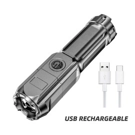 USB Rechargeable LED Flashlight - Portable Zoomable Torch