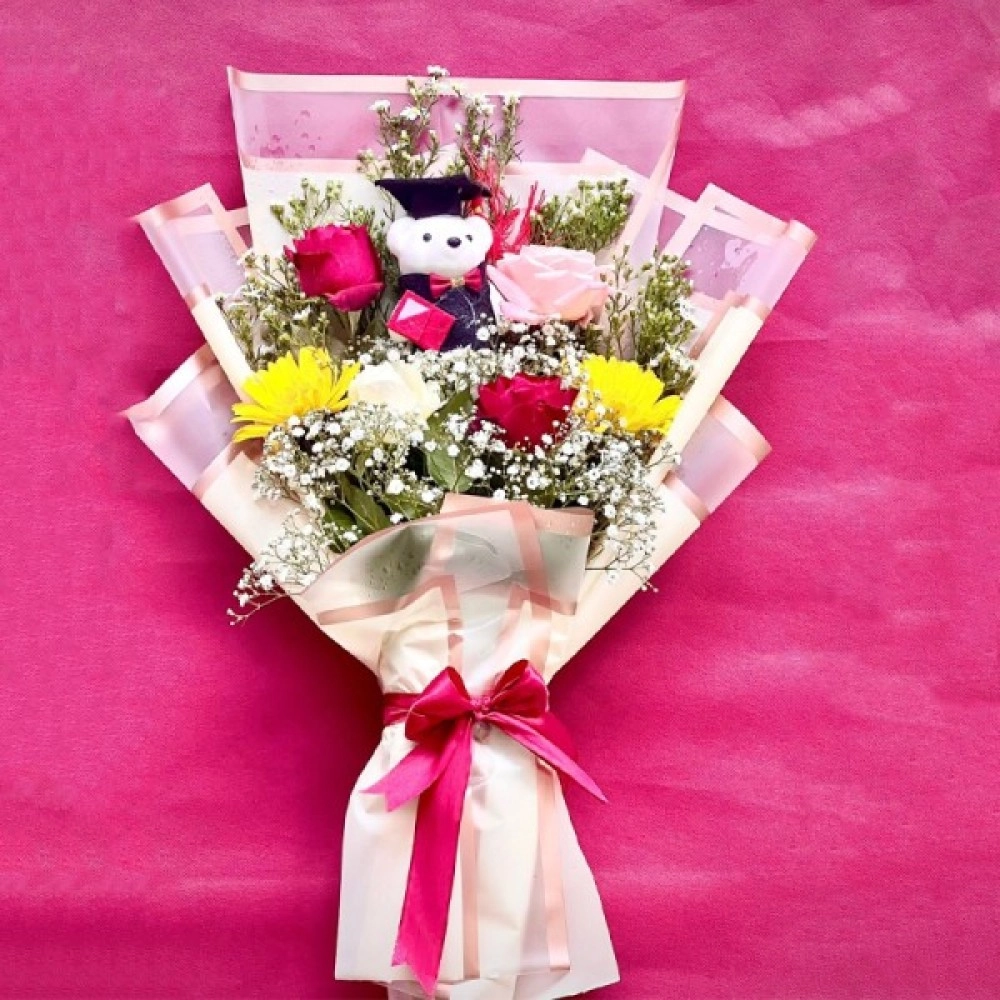 Graduation Teddy Flower Bouquet Graduation Teddy Flower Bouquet