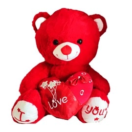 Red Teddy With Heart Pillow -30 CM