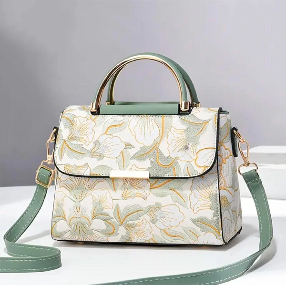 Floral Print Women’s Handbag-Green Floral Print Women’s Handbag-Green