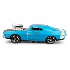 Metallic Blue Muscle Car with Supercharged Engine – 1:32 Die-Cast Model