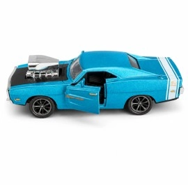 Metallic Blue Muscle Car with Supercharged Engine – 1:32 Die-Cast Model