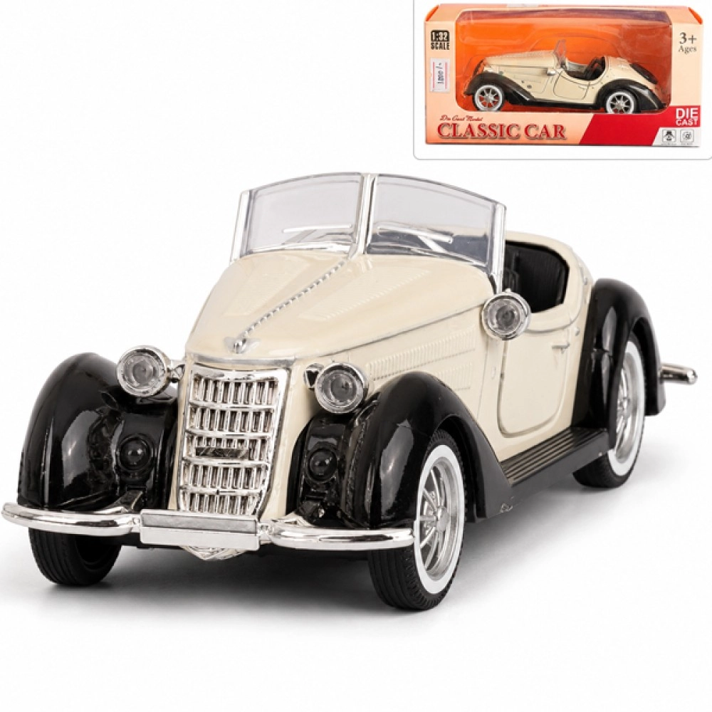 Classic Cream & Black Convertible Car – 1:32 Die-Cast Model