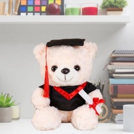 Cute Fluffy Graduation Teddy -Red Ribbon