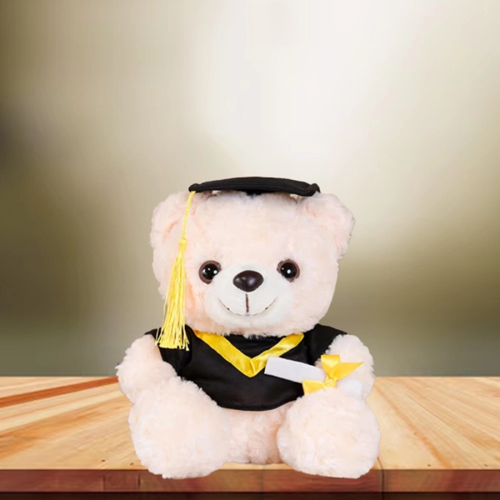 Cute Fluffy Graduation Teddy - Yellow Ribbon Cute Fluffy Graduation Teddy - Yellow Ribbon